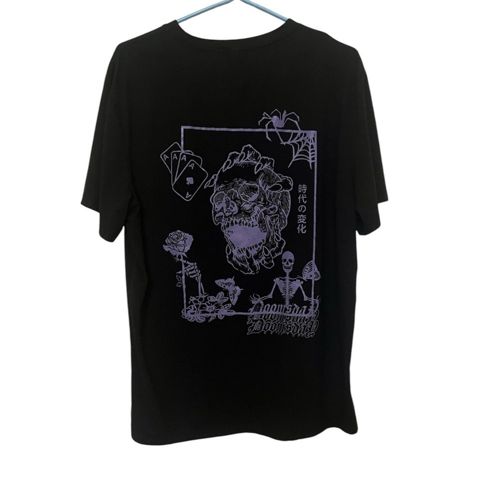 Anime Men Letter Skull Floral Cobweb Doomsday Graphic Tee Size L